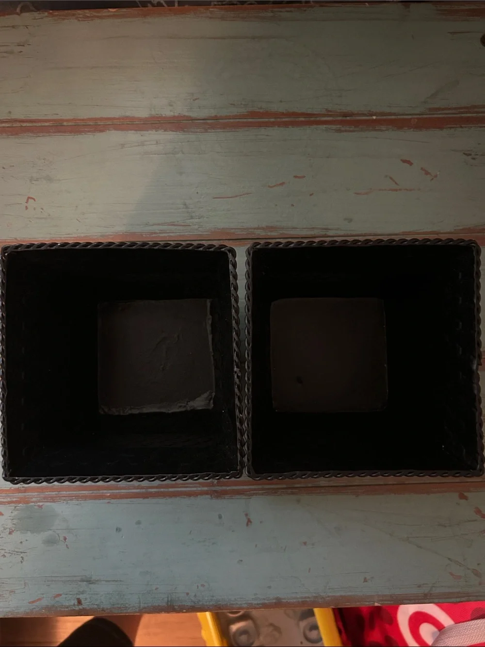 2 Black Decorative Square Metal Bin Set